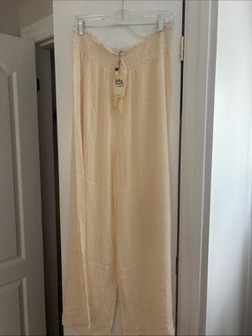 Light pale yellow Wide Leg Tassel Pants